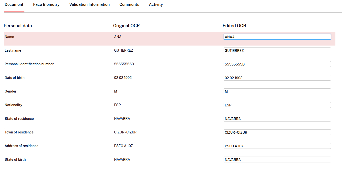 Edited OCR Document tab