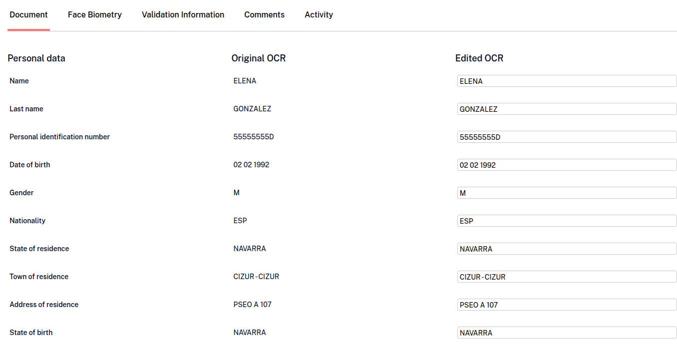 OCR Document tab